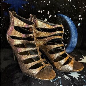 Lane Bryant Metallic Bronze Strappy Cutout Heels